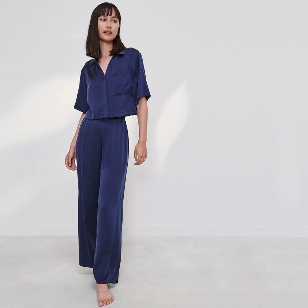 Lunya Washable Silk High Rise Pant Set Navy XS